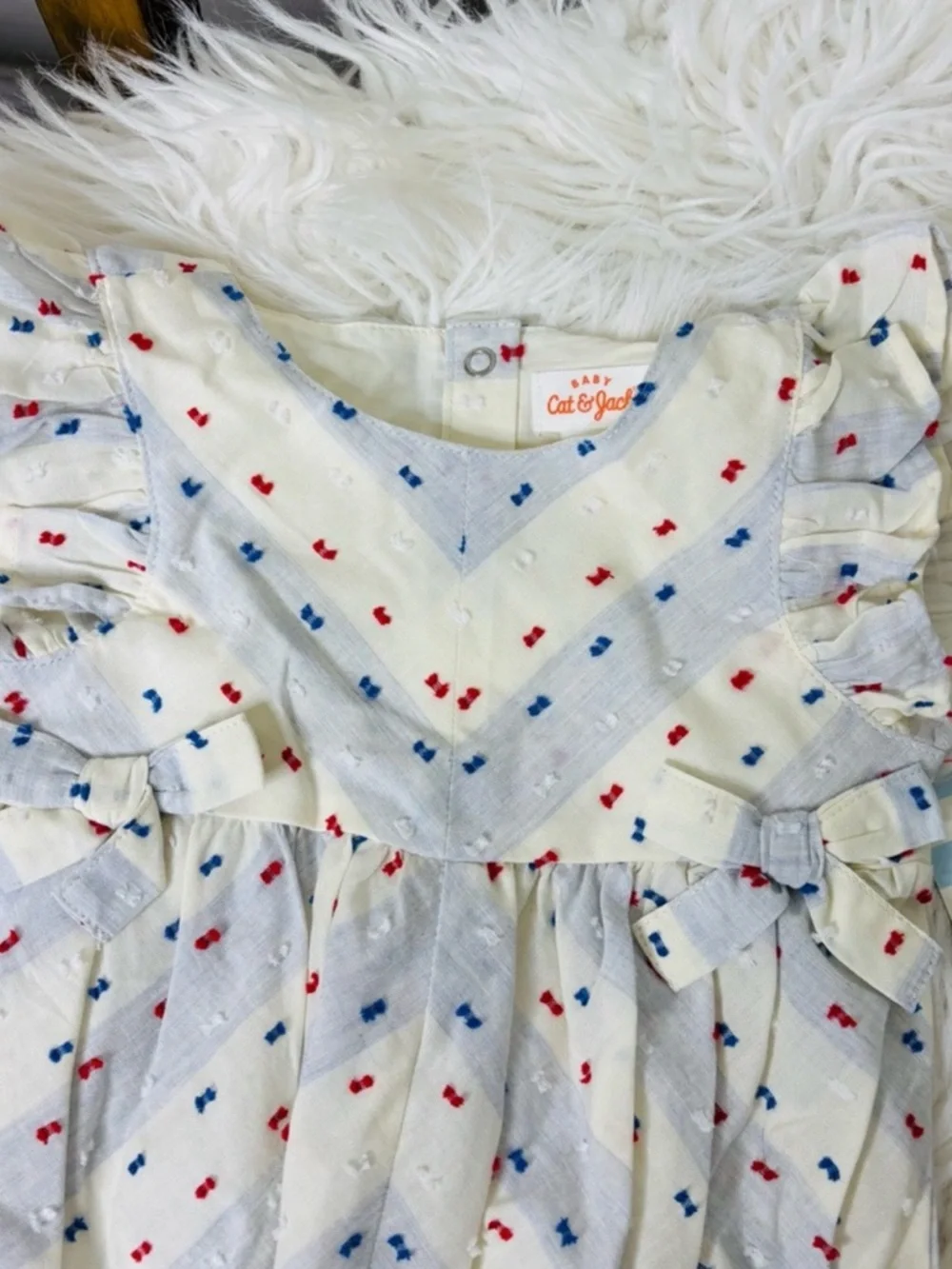 Cat & Jack Cream Bubble Romper with Red and Blue Dot Print Size 6-9M